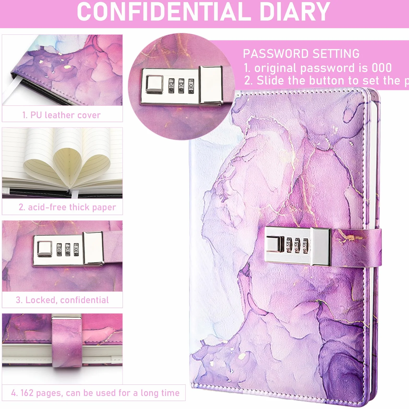 TNSLAND Juego de Papelería Morado, Agenda con Cierre Regalo de Entrada con Marcapáginas Caja de Papelería Bolígrafo Pulsera, Regalos para Niñas de 7 8 9 10 11 12 13 14 Años