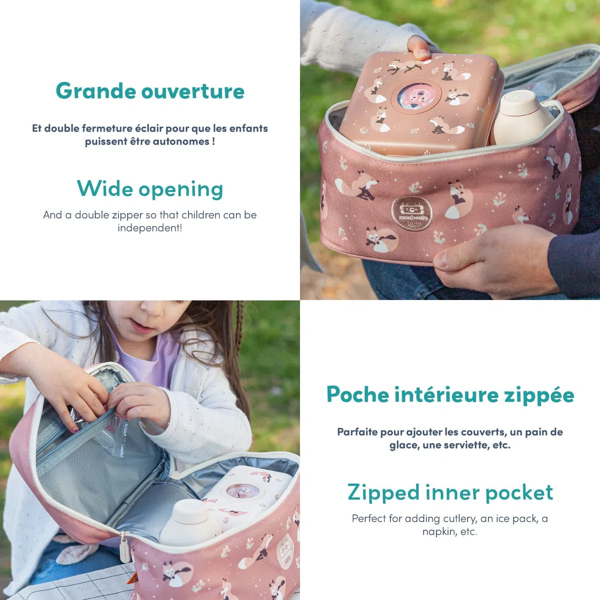 monbento - Bolsa Termica Infantil Frosty verde Raccoon - Nevera Portatil 5 L para Fiambrera, Botella y Tentempiés - Bolsa Comida Niños Ideal para el Colegio o el Picnic – Personalizable – Mapache