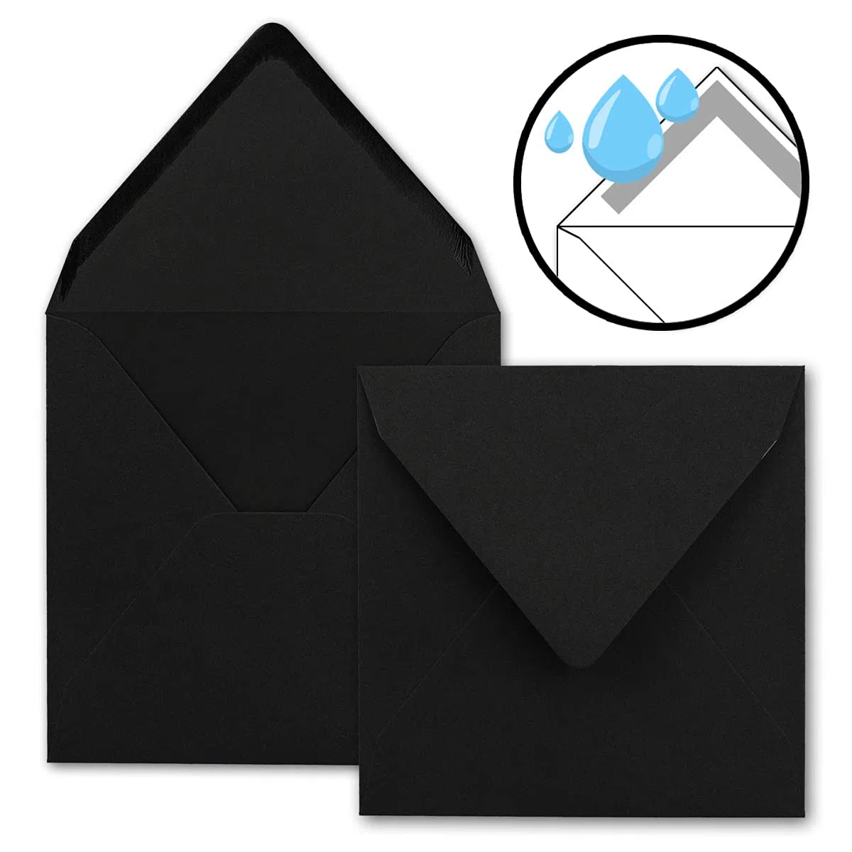 50x Sobres cuadrados en negro - 15,5 x 15,5 cm - sin ventana, con cola húmeda - 110 g/m² - Para tarjetas de invitación a bodas, cumpleaños y más - Serie FarbenFroh