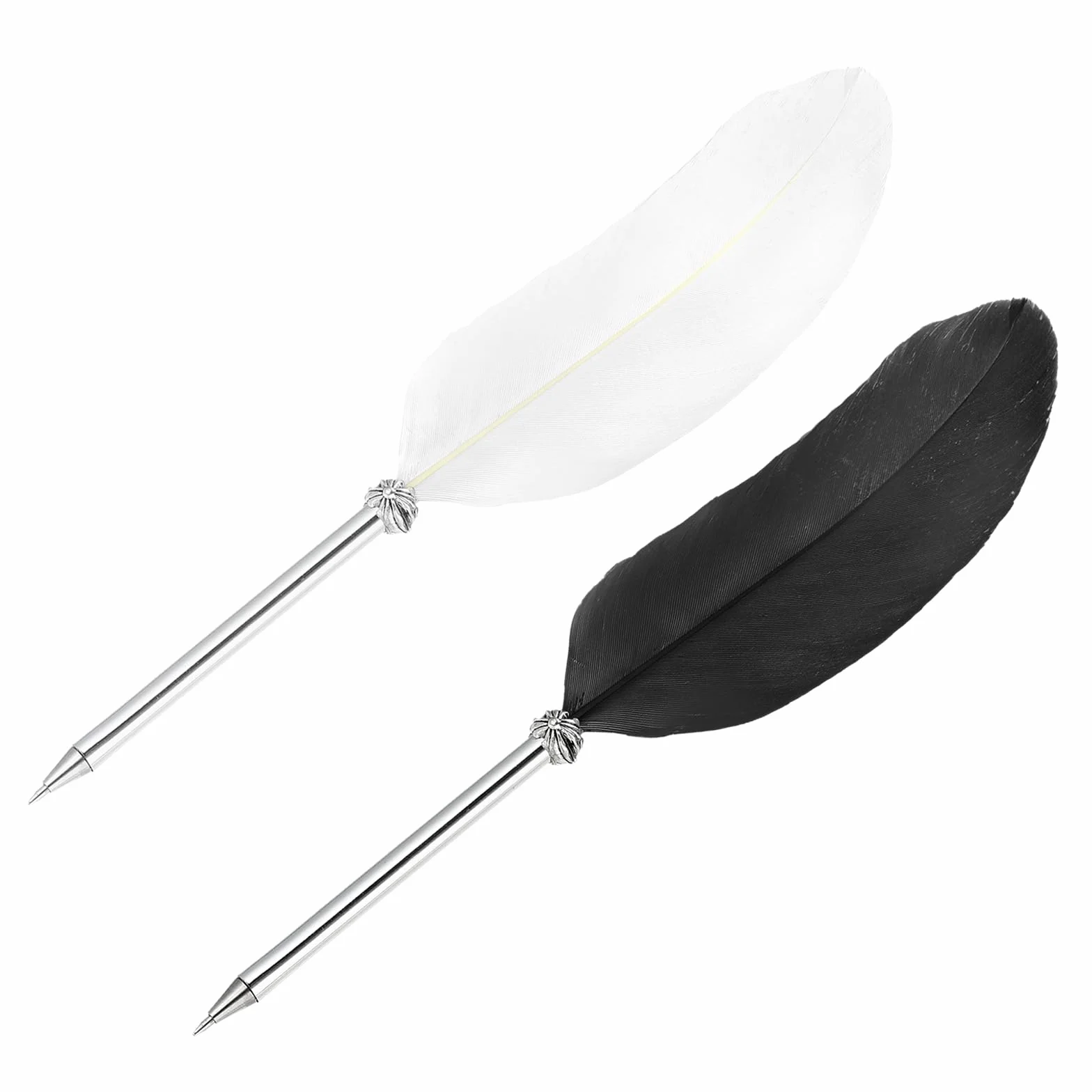 PATIKIL Bolígrafo de Pluma de 21cm/8" con Pluma de Plumas, 2 Bolígrafos de Tinta Vintage de Pluma Refinada Chapada para Caligrafía, Firma, Regalo de Boda, Negro/Blanco