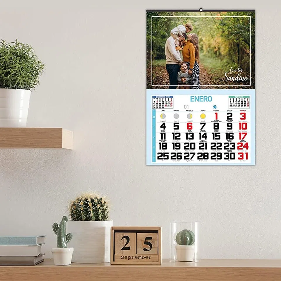 Calendario 2026 de pared personalizado - Tamaño 43,5 x 62 cm. - Diseño Minimalista Elegante - Faldilla mensual de Enero 2026 a Diciembre 2026 - Calendario Números Grandes. ONEPERSONAL