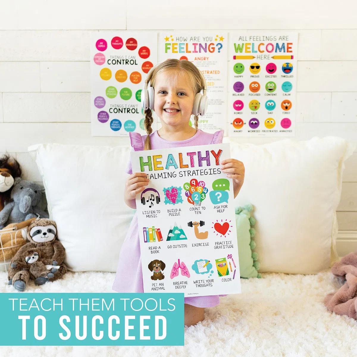 Hadley Designs Tabla de sentimientos para niños de 4 a 8 años, tabla de emociones para niños de 3 a 5 años, carteles de sentimientos de asesoramiento para el aula, carteles de aprendizaje