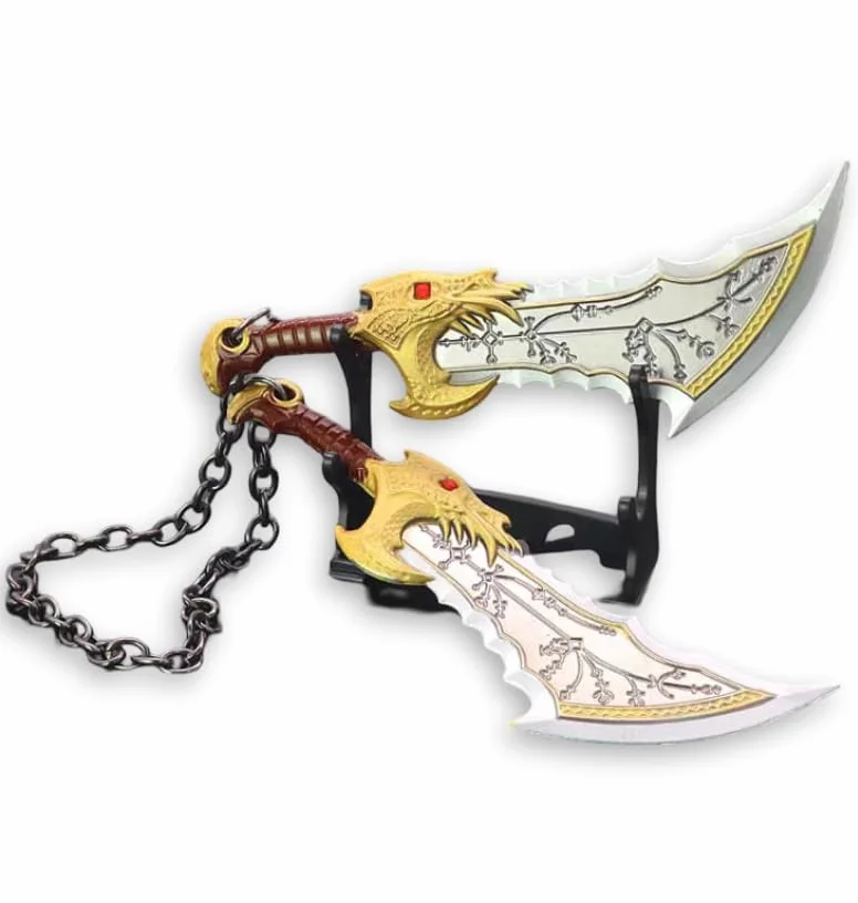 Abrecartas de las hojas del Kaos del guerrero de los dioses - Par de metal de 15 cm cada espada - Stand de exposición incluido