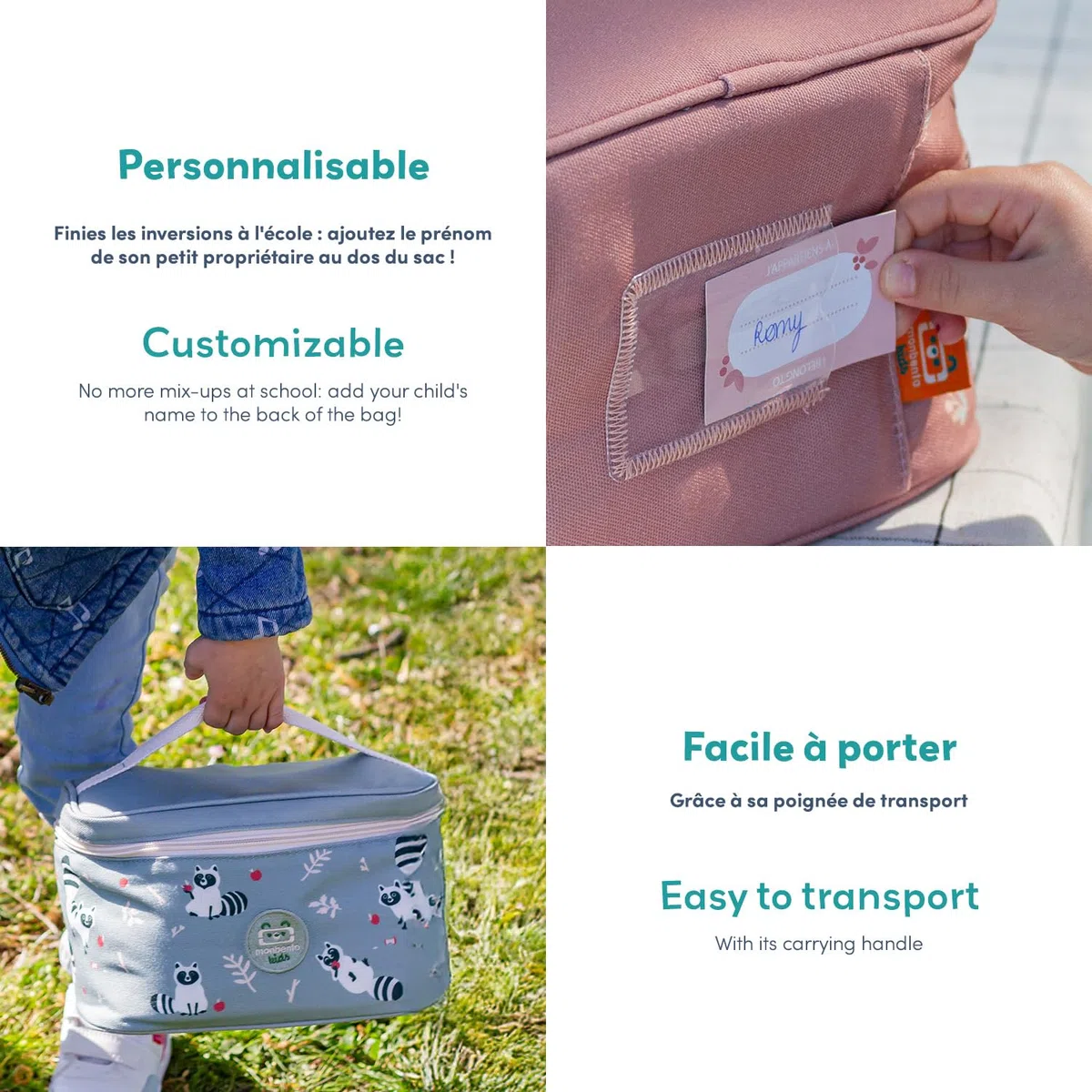monbento - Bolsa Termica Infantil Frosty verde Raccoon - Nevera Portatil 5 L para Fiambrera, Botella y Tentempiés - Bolsa Comida Niños Ideal para el Colegio o el Picnic – Personalizable – Mapache