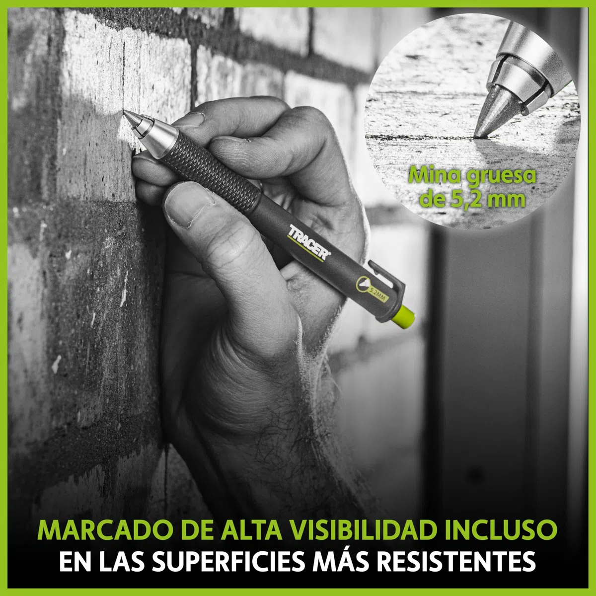 Tracer Tough Pencil - Lápiz de carpintero resistente con funda para sitio, mina de 5,2 mm de dureza y alta visibilidad. Lápiz de trabajo para constructores, carpinteros y marcas de construcción