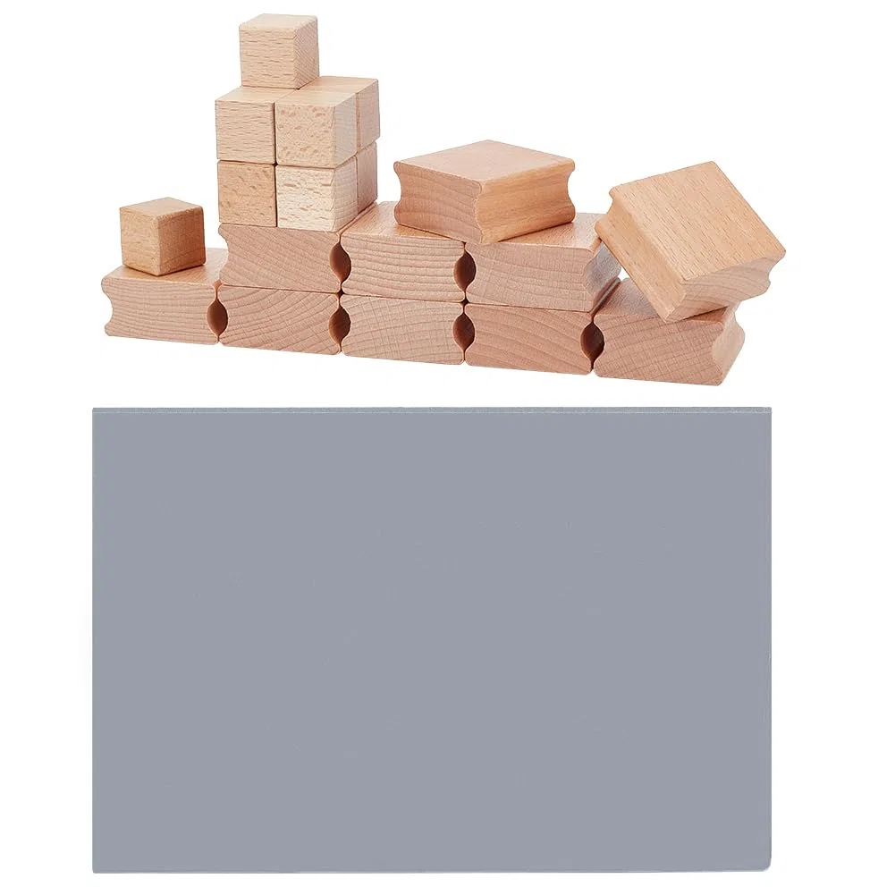 BENECREAT 20 Juego de Sellos de Goma Soportes de Sellos de Madera Dura En Blanco con Hoja de Sello de Goma Gris 2 Tamaños Bloque de Sellos de Grabado Láser Accesorios para Manualidades,2cm/4cm