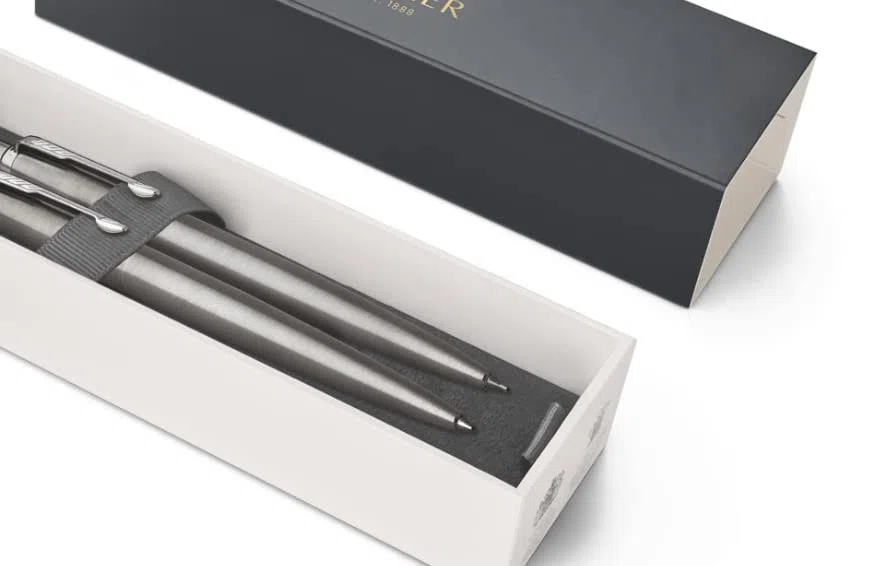Parker Bolígrafo y portaminas caja de regalo, acero inoxidable, negra Color de texto