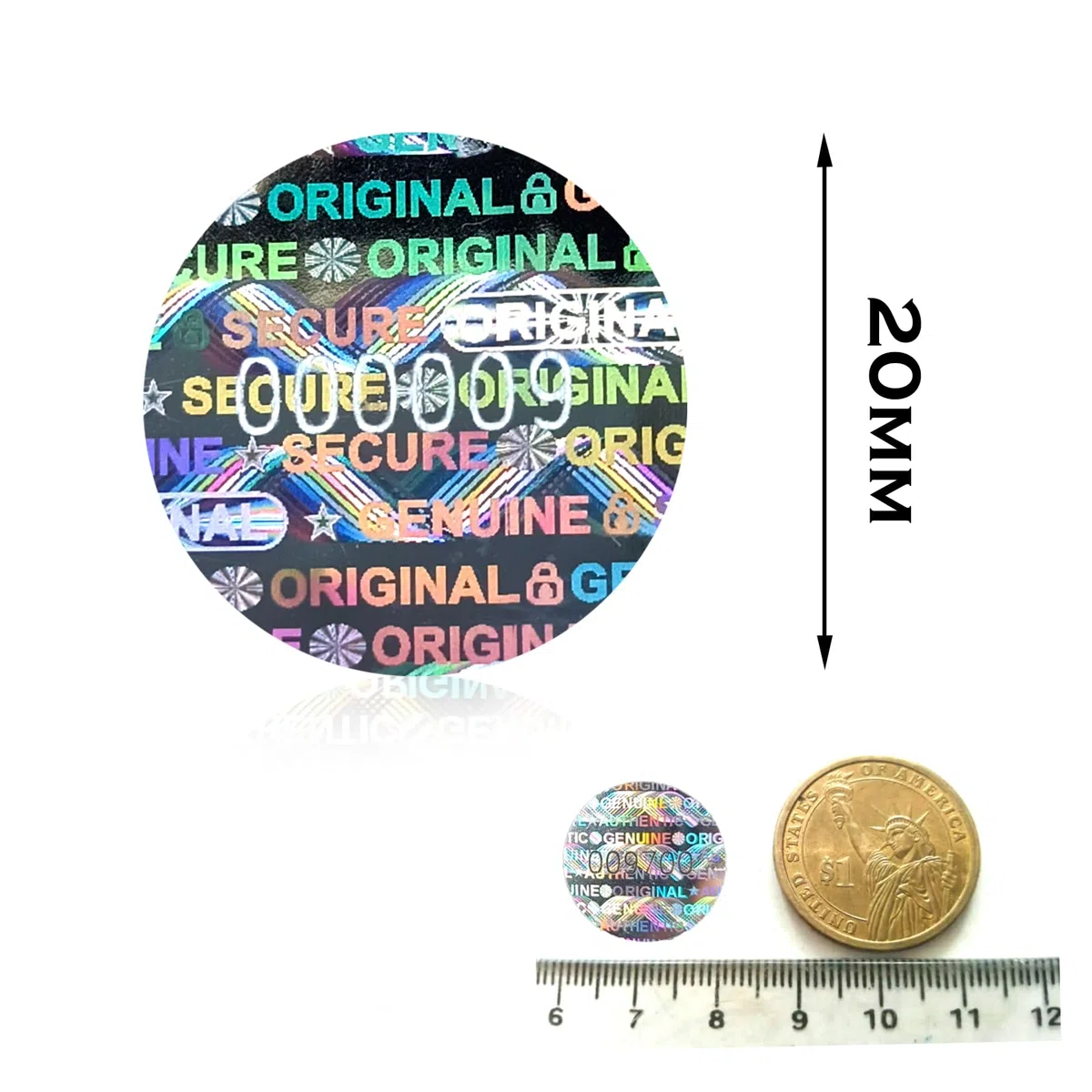 180 etiquetas circulares de seguridad con holograma, adhesivo a presión, precinto seguridad, precinto de seguridad para extinguir la garantía con número de serie, 20 mm