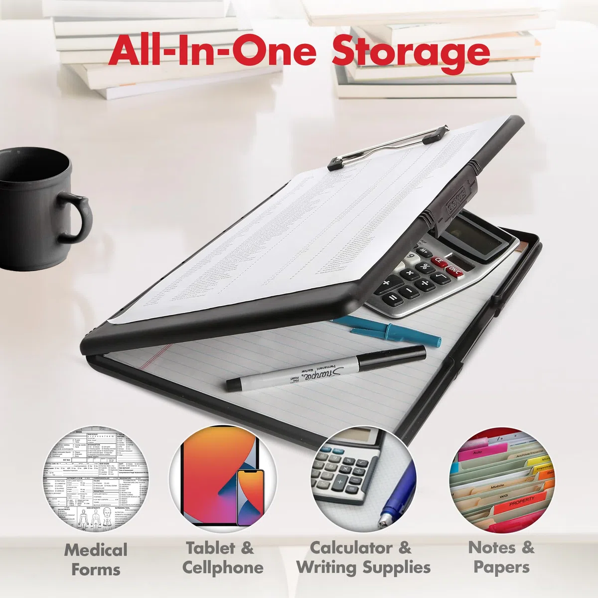 Dexas 3517-91 Slimcase 2 Portapapeles de almacenamiento con apertura lateral, negro. Organiza con estilo para el hogar, la escuela, el trabajo o los oficios. Ideal para profesores, enfermeras,