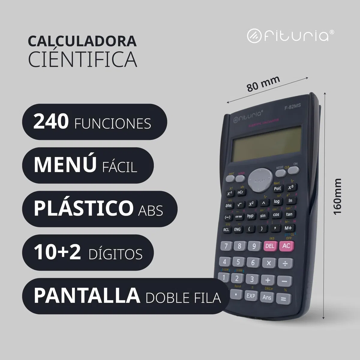 Calculadora científica, Calculadora Digital científica para Ingeniería, Escuela y Universidad, Pantalla 2 líneas, Compatible para Escuelas y Negocios - Ofituria (F-82MS)
