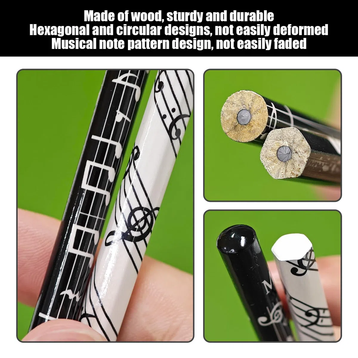6 Lápices De Notas Musicales, Lápices De Pintura Creativos, Lisos Y Duraderos, Regalos para Recompensar A Los Estudiantes, Papelería Escolar(Blanco Y Negro).