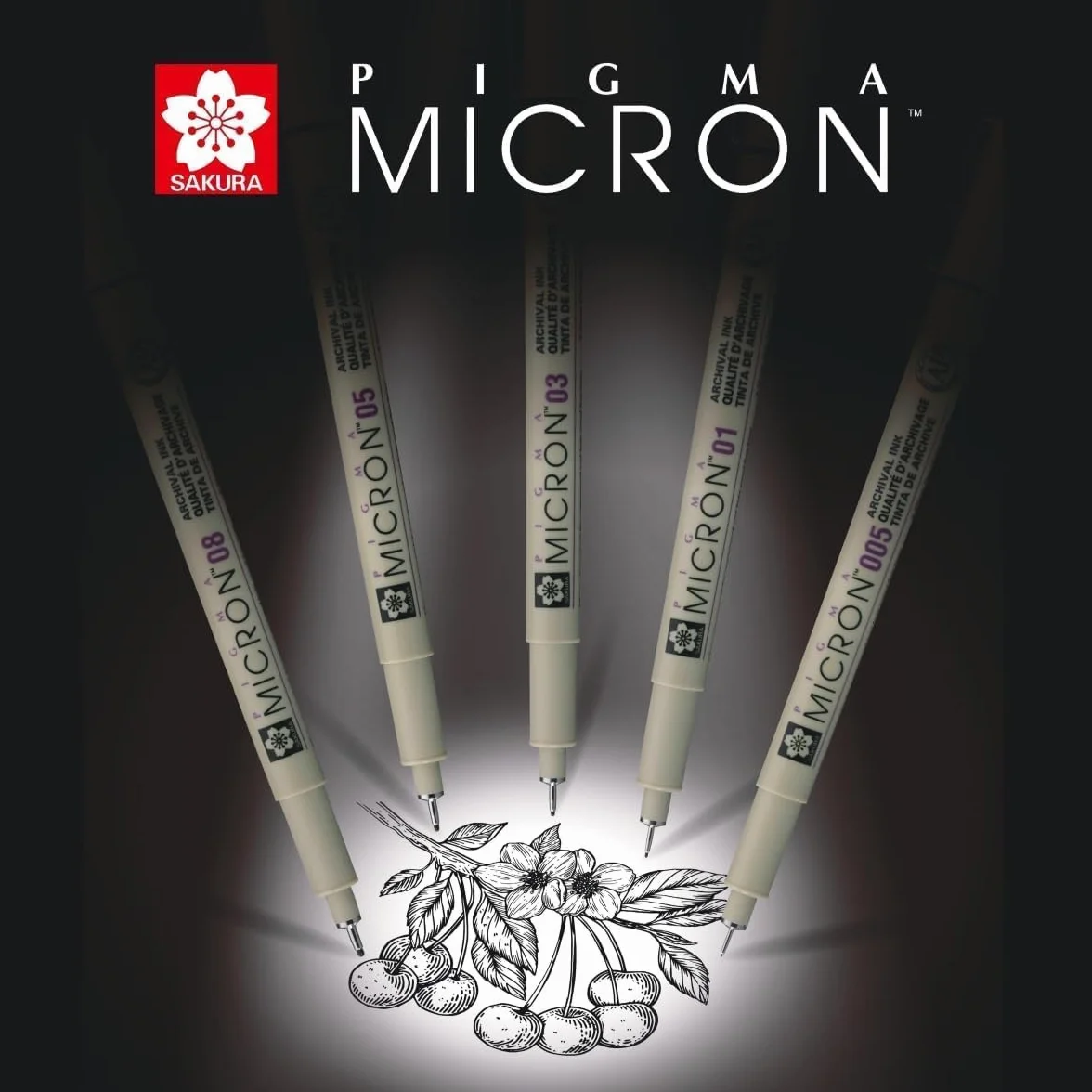 PIGMA MICRON Sakura 003,003,005,005 Bolsa de 4 piezas negras y 1 tarjeta