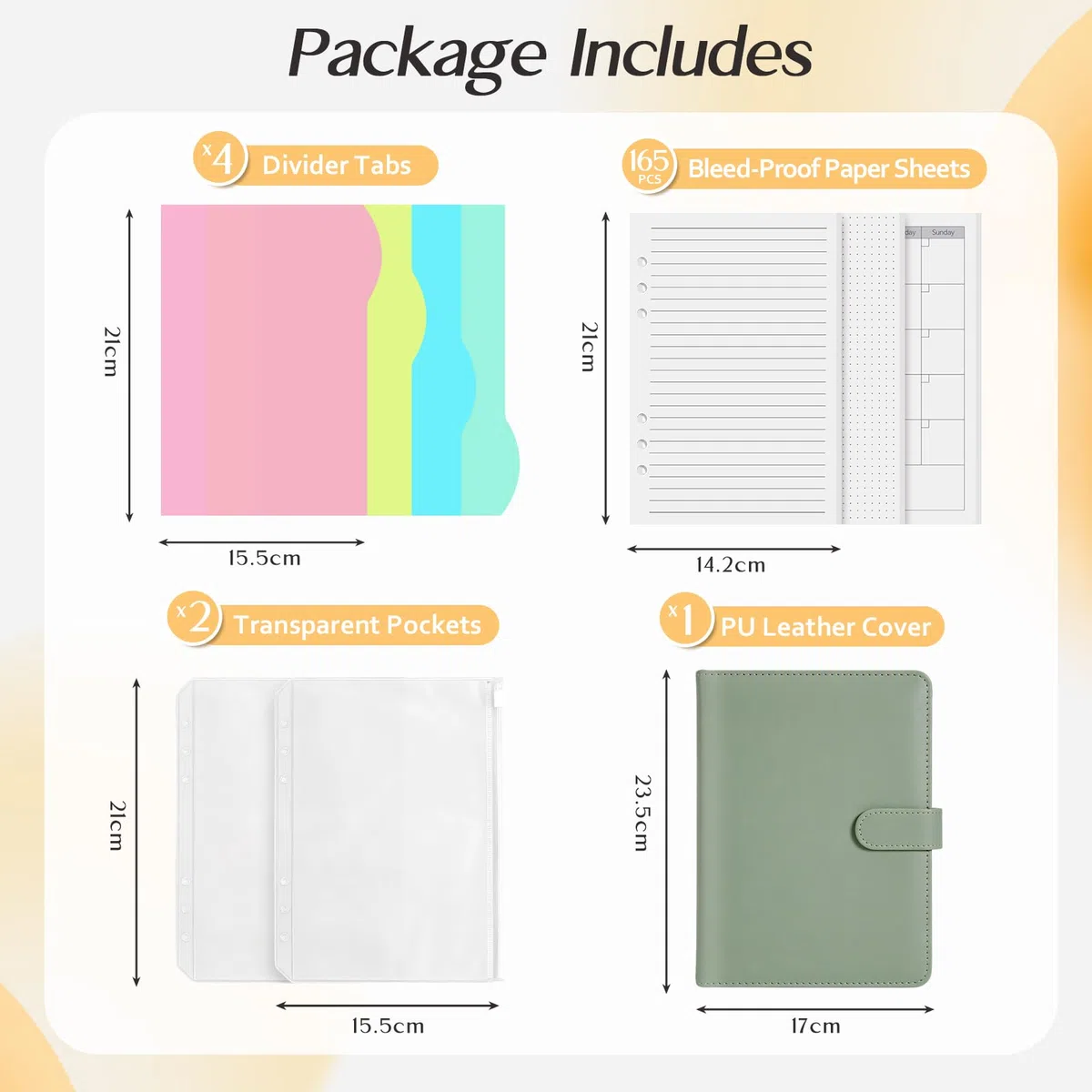 Cuaderno A5 de Anillas Recargable, 165 Hojas, Agenda de Cuero PU con Separadores, Bolsillos con Cremallera y Ranuras para Tarjetas, Organizador A5 para Escuela, Oficina, Viaje
