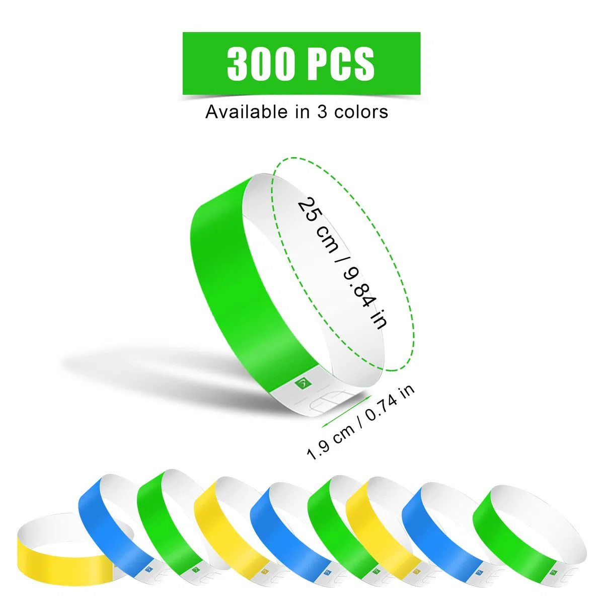 KINBOM 300 Piezas Pulseras de Neón, Impermeables Pulseras de Papel para Eventos Pulseras de Fiesta Discoteca para Festivales de Música Conciertos Ferias de Educación Física (Verde, Amarillo, Azul)