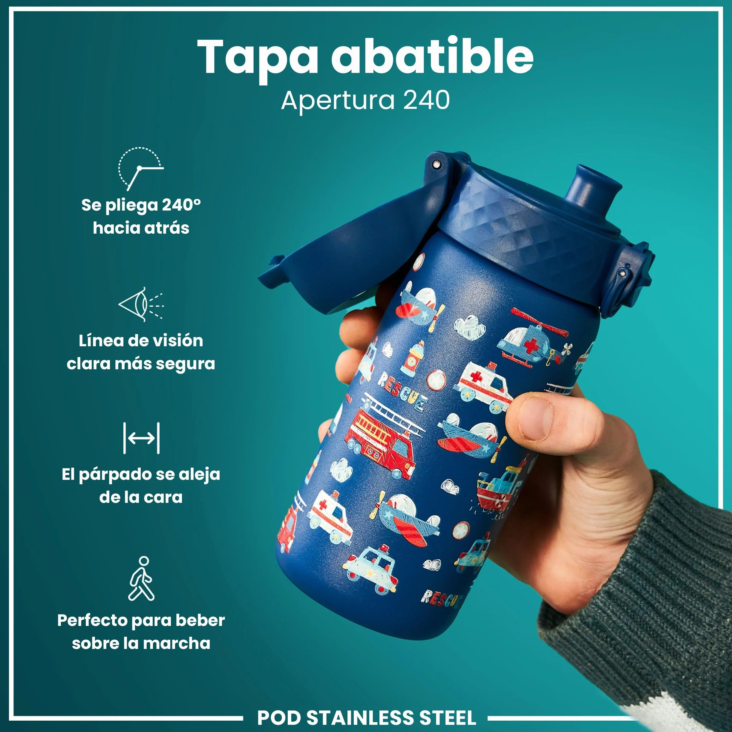 ion8 Botella de Agua, a Prueba de Fugas, Apta para Lavavajillas, Libre de BPA, Tapa Abatible