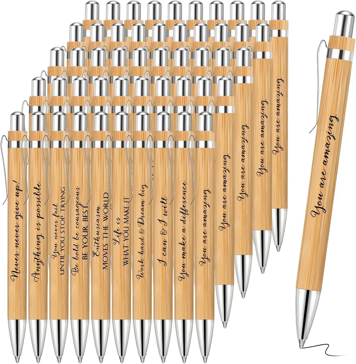 LATERN 30 Piezas Bolígrafos Inspiradores, 14CM Bolígrafo de Bambú con Citas Motivacionales Bolígrafos Retráctiles con Punta de Tinta Negra para Oficina Suministros Regalos (10 Estilos Positivos)