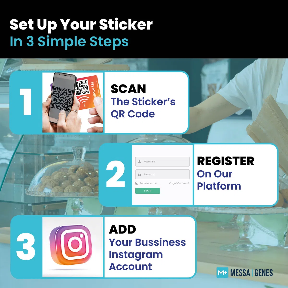 MESSAGENES - Pegatina con NFC y QR | Pegatina para Conseguir Seguidores | Compatible con Instagram | Pack 2 Unidades | QR Dinámico Editable | Analíticas de Escaneo | Sirve para iPhone y Android
