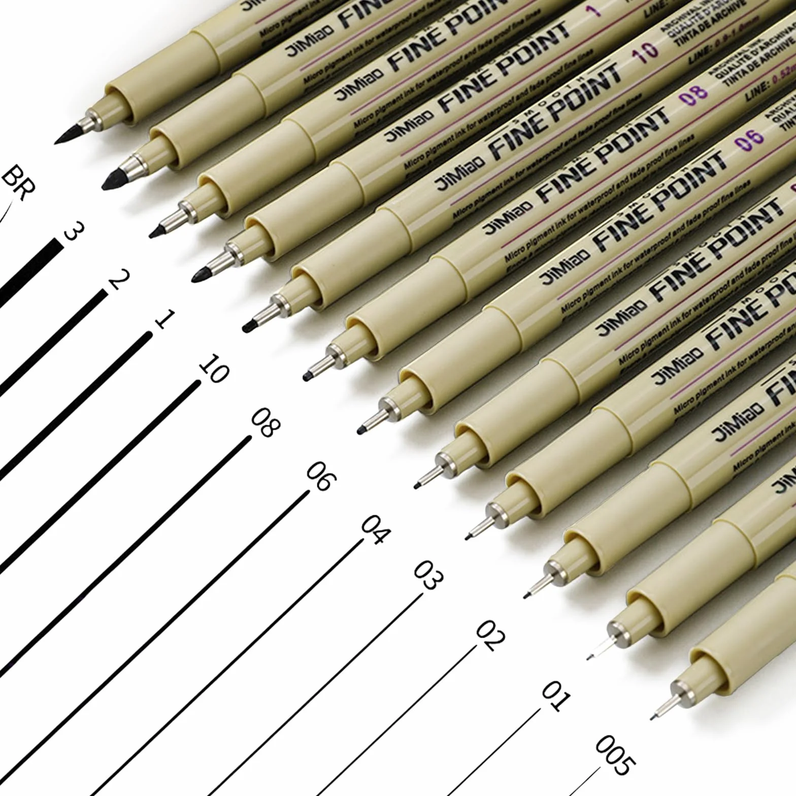 Rierousy Micron Fineliner Bolígrafos, 12 piezas Negro Juego con 12 Diferentes Anchos de Línea, Fineliner set para la Ilustración, Bocetos