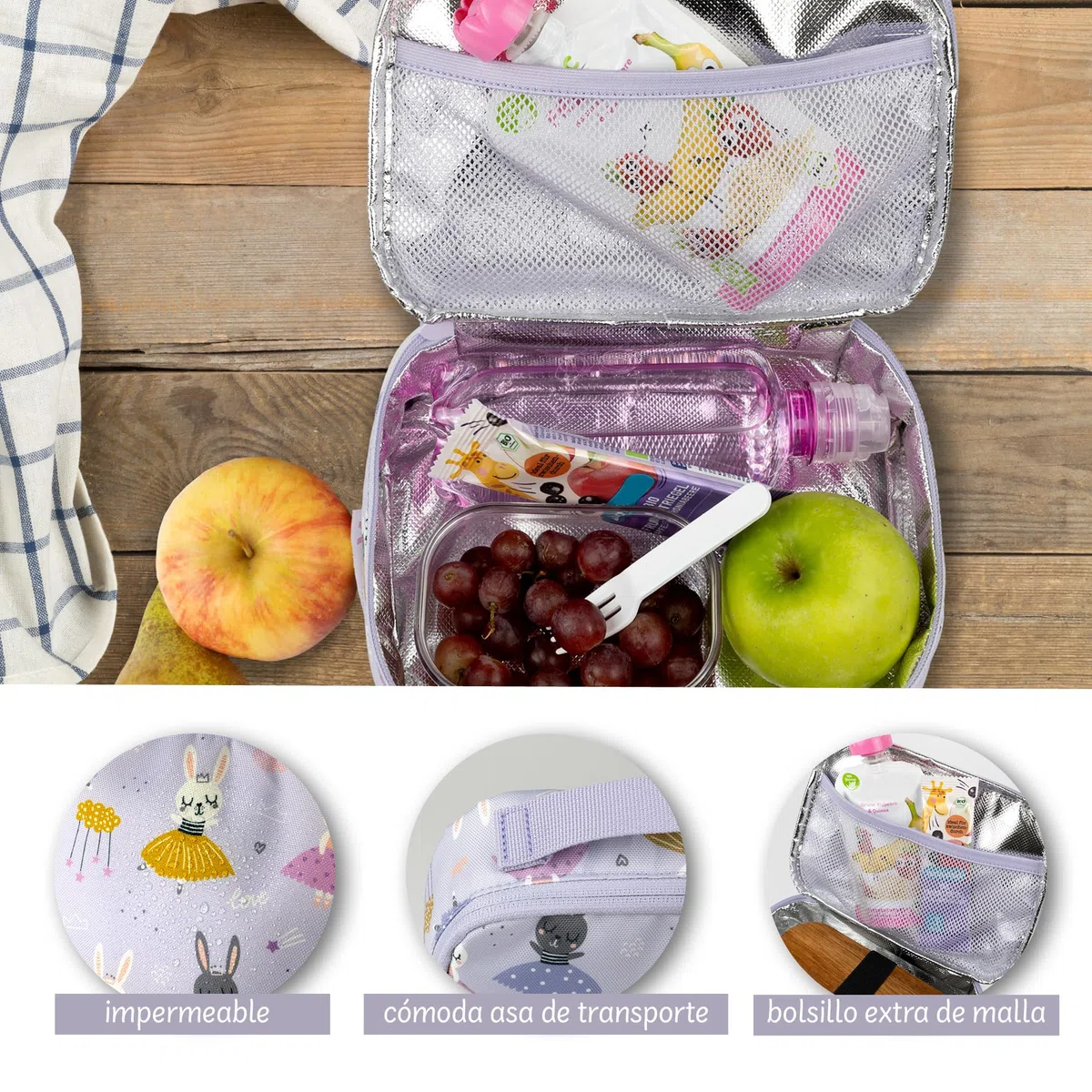bolsa térmica infantil, bolsa de almuerzo, mini bolsa isotérmica para cosméticos, medicamentos, tentempiés - sostenible (Bailarina-Lila, 21,5 x 14,5 x 6,5 cm)