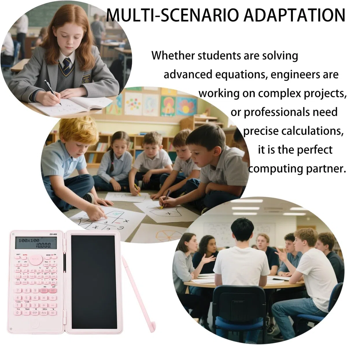 DS-869 Calculadora científica de 240 Funciones con Bloc de Notas,Calculadora científica de ingeniería de Doble función,con bolígrafo electrónico y Pantalla 10+2,para Estudiantes y oficinas(Rosa)