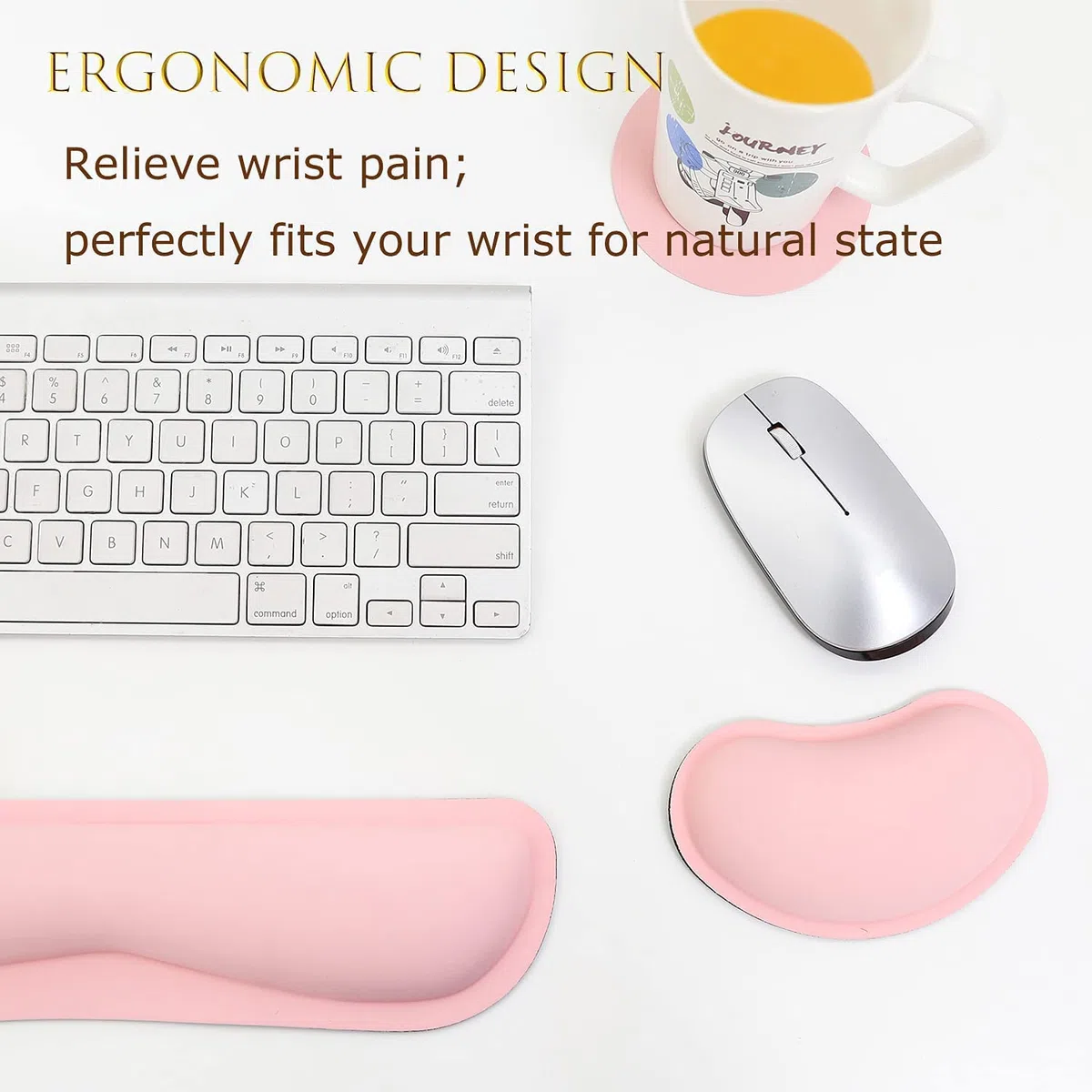 Reposamuñecas para Teclado y Ratón, Almohadilla Reposamuñecas de Espuma Memoria Antideslizante Espuma de Memoria Apoyo Muñeca para Ordenador, Notebook, Laptop (Rosado)