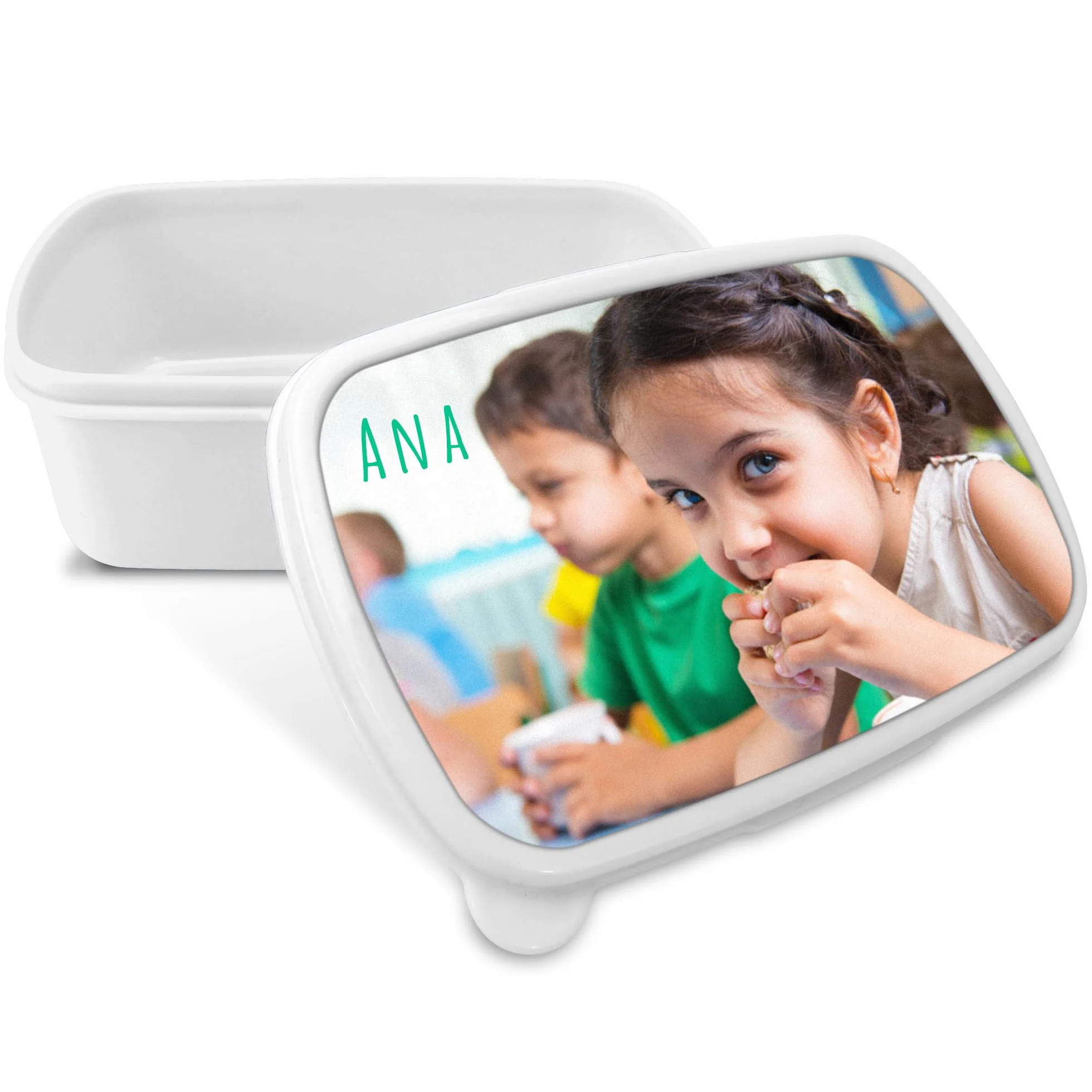 LolaPix Caja merienda infantil. Regalos personalizados. Caja merienda con foto. Apta para microondas y libre de BPA, filatos y metales pesados. COLOR BLANCO