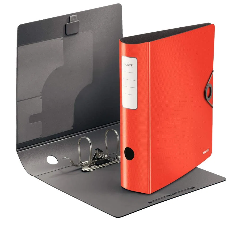 Leitz Carpeta Quality 180° Active Solid, A4, rojo, parte trasera redondeada de aprox. 8,2 cm de ancho, cierre elástico, de espuma de polietileno resistente, 10471020, 1 pieza