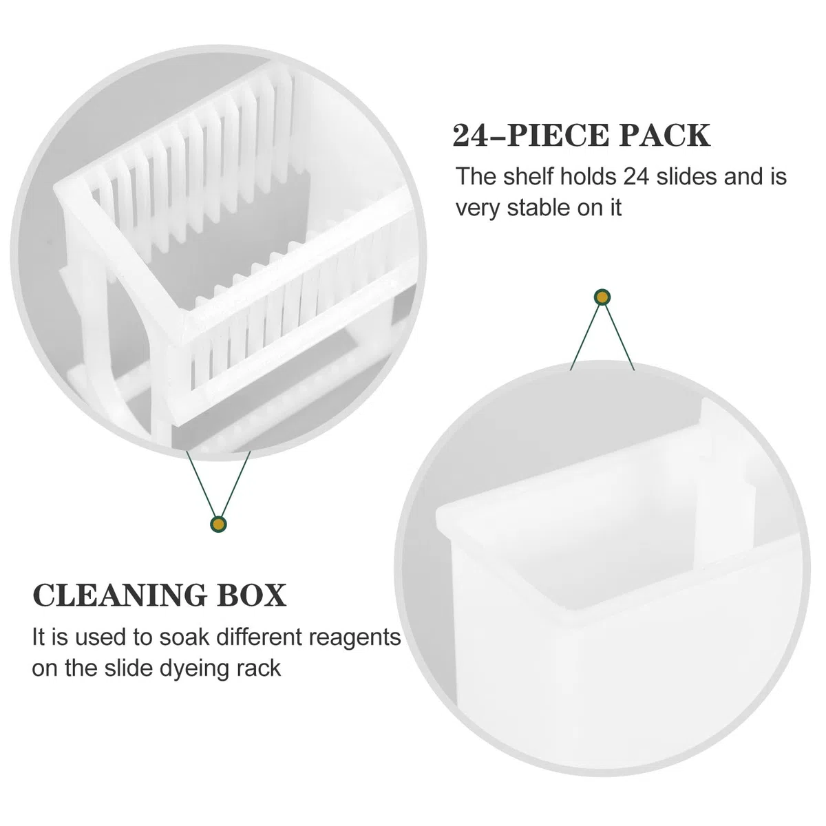 Juego de tarros de tinción para microscopio con diseño de ranuras para uso en laboratorio, material plástico blanco, resistente y no se daña fácilmente, incluye recipiente y estante para uso