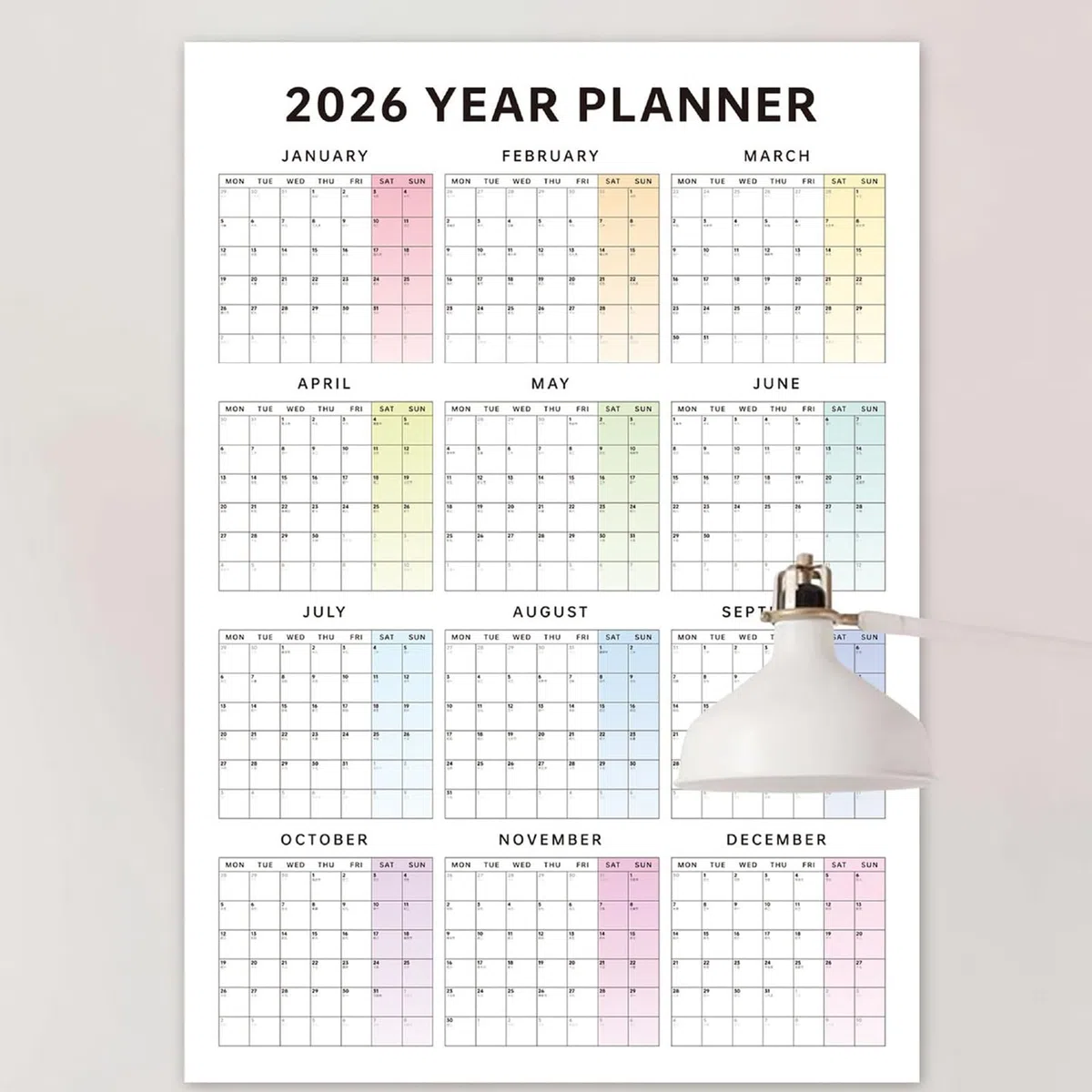 Calendario anual de pared 2026, calendario de pared anual 2026, 29.5 x 20.8 pulgadas (abierto), papel vertical de año completo, planificador mensual familiar para organización y planificación