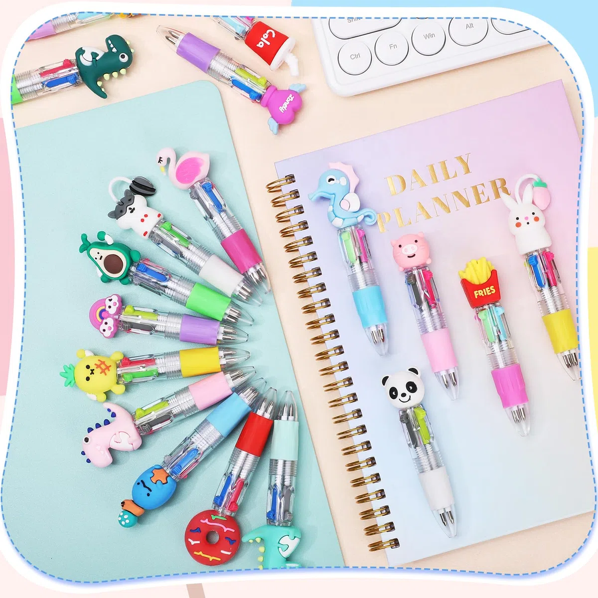 Yoosso 48 Piezas Bolígrafos 4 en 1 Retráctiles con Diseño de Dibujos Animados, Ideales como Detalles para Fiestas, Regalos para Invitados, Material Escolar para Estudiantes, Regalo de Graduación