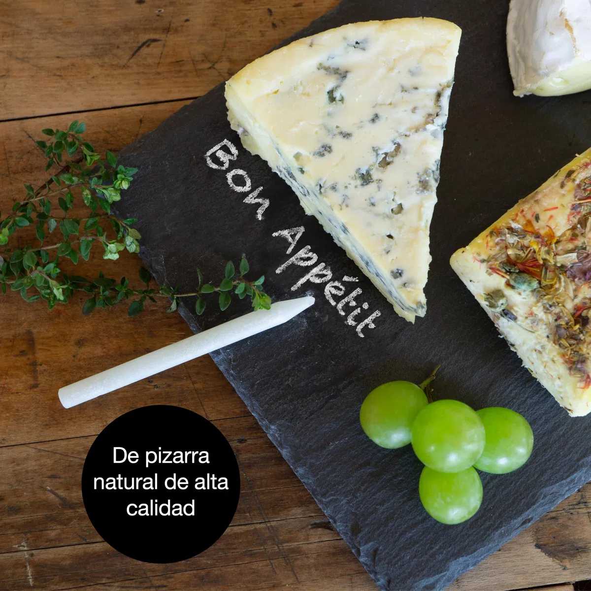 Moritz & Moritz 6x Platos Pizarra 22 x 16 cm Thyme con tiza para escribir - Platos de Pizarra Natural - Platos para aperitivos para personalizar y decorar