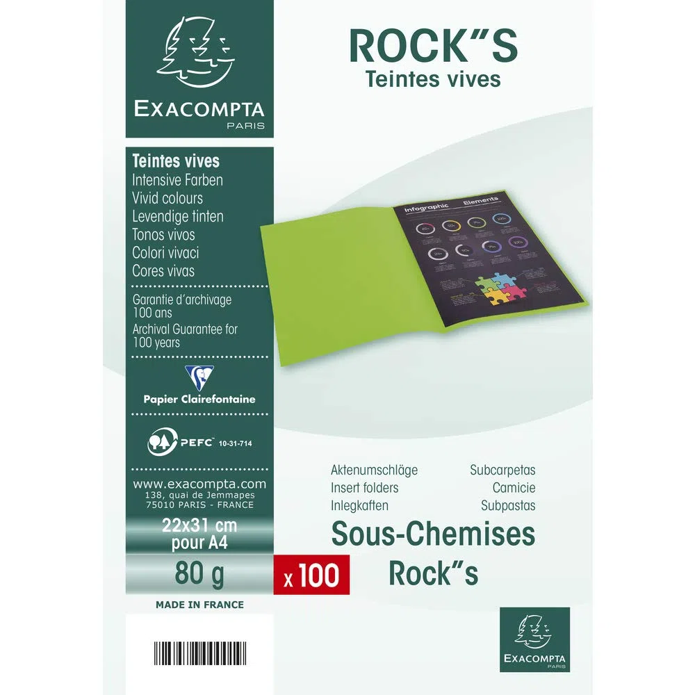 Exacompta 800017E - Lote de 100 Subcarpetas Rock"S 80, Color Blanco