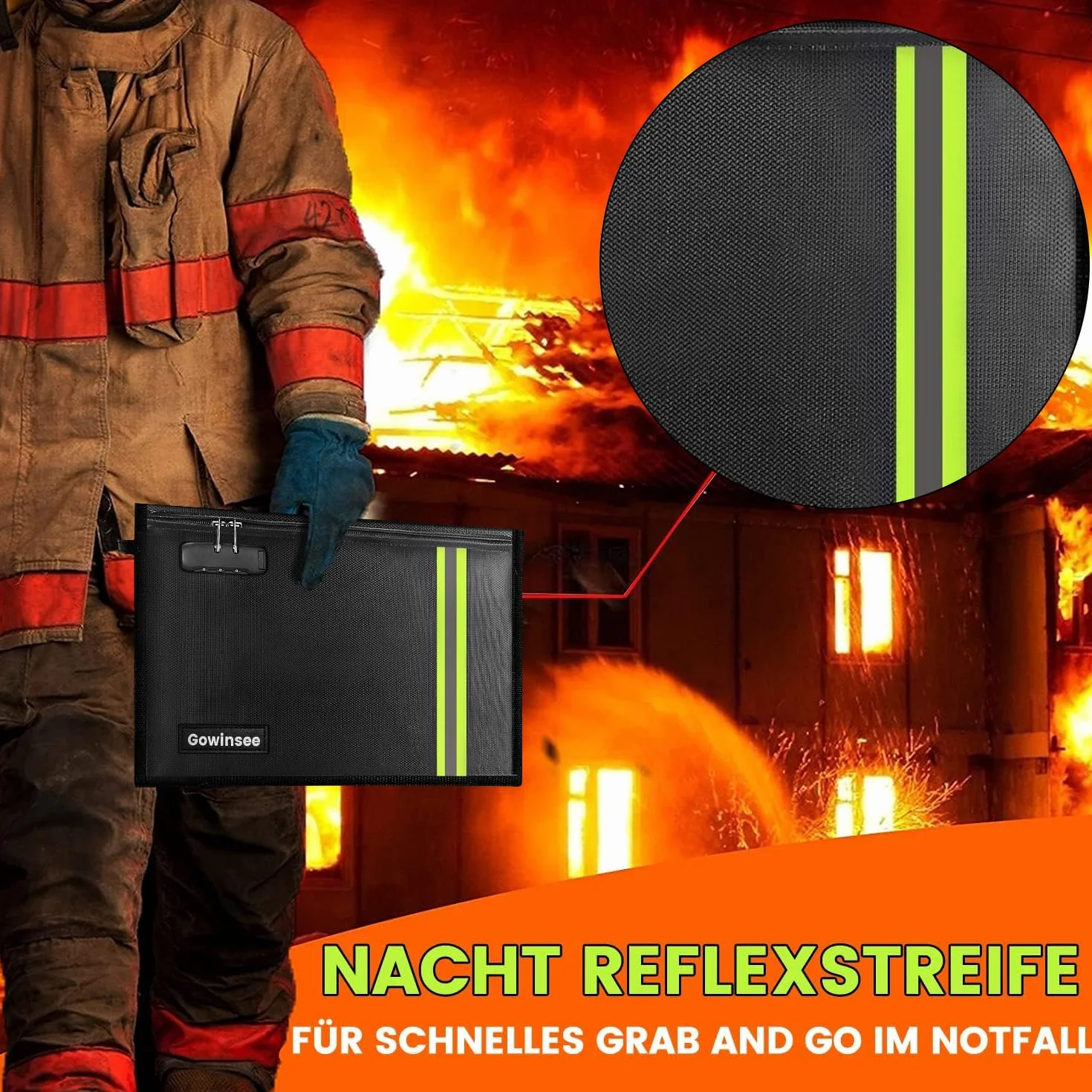 Mejora resistente al fuego e impermeable maletín con cerradura (38 x 28 cm) multicapa material de fibra de vidrio, maletín impermeable ignífugo para documentos A4/A5