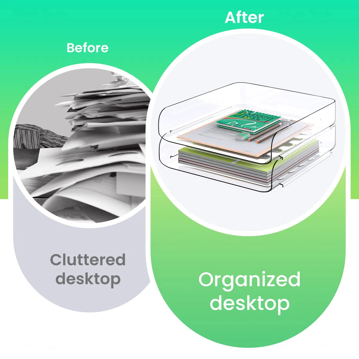 Tomorotec Set de bandejas para Carta A4, Pet Transparente, Organizador apilable para Documentos, Archivos y Libros, Carga Lateral, Base Antideslizante y Soporte de apilado Convexo (2 Retrato)