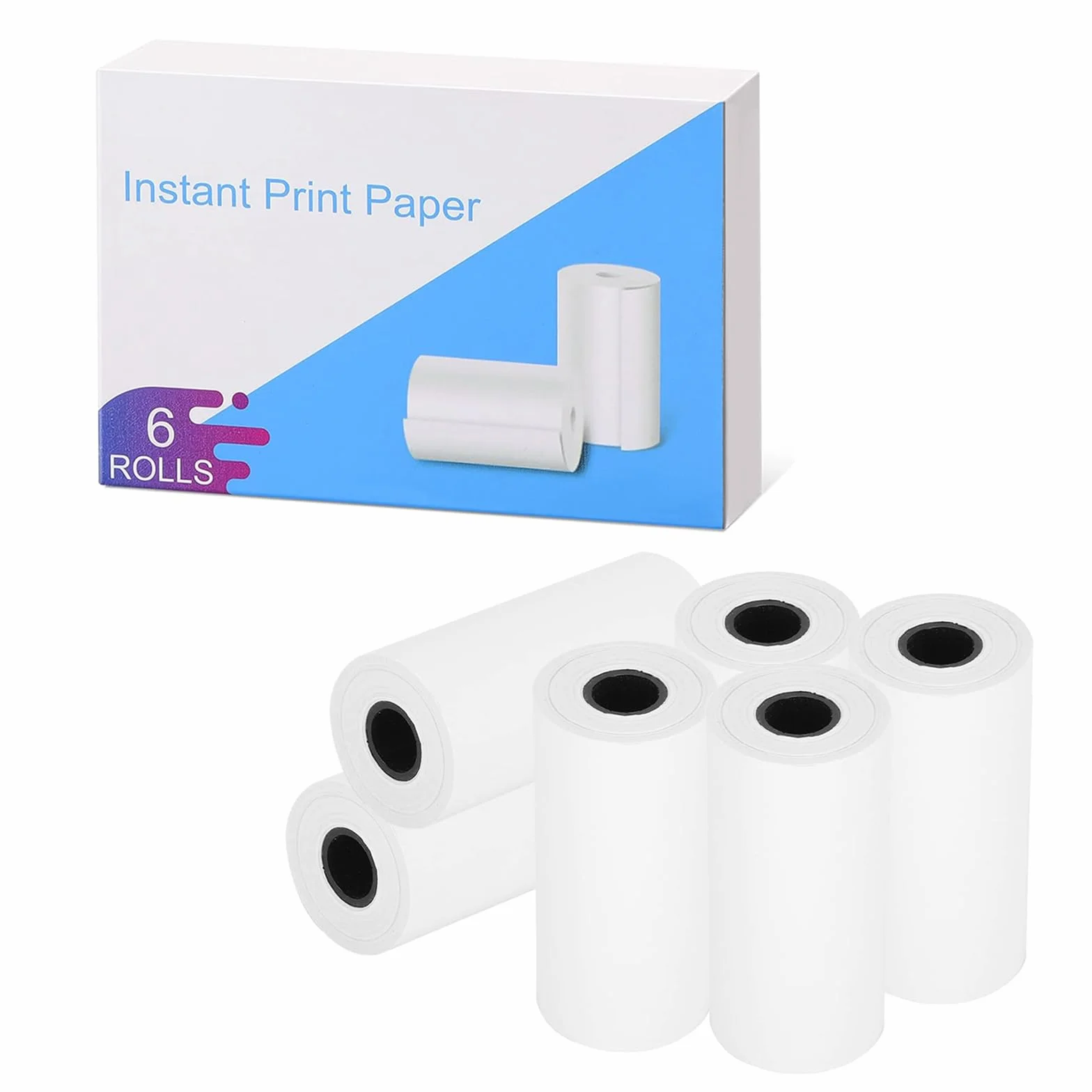 CalineGam 6 Rollos de Papel de Impresión para Cámaras Infantiles, Papel Térmico de Impresión Instantánea para Mayoría de Cámaras Instantáneas de Niños (2,16 pulgadas x 1,1 pulgadas)