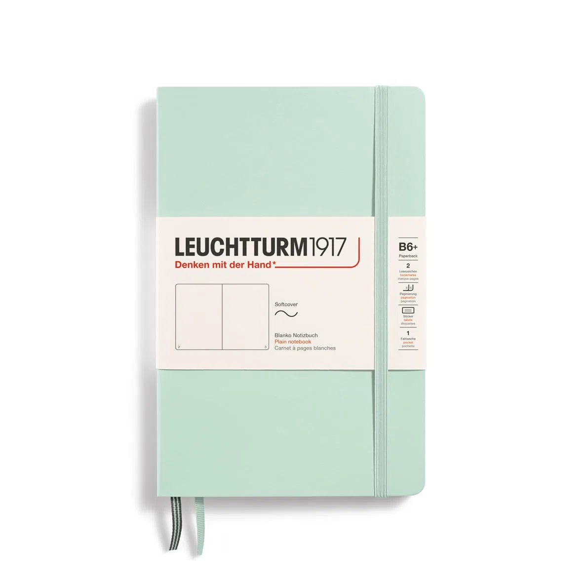 LEUCHTTURM1917 370320 Libreta Paperback (B6+) 125 x 190 mm, Tapa Blanda, 123 páginas numeradas, Mint Green, Lisa