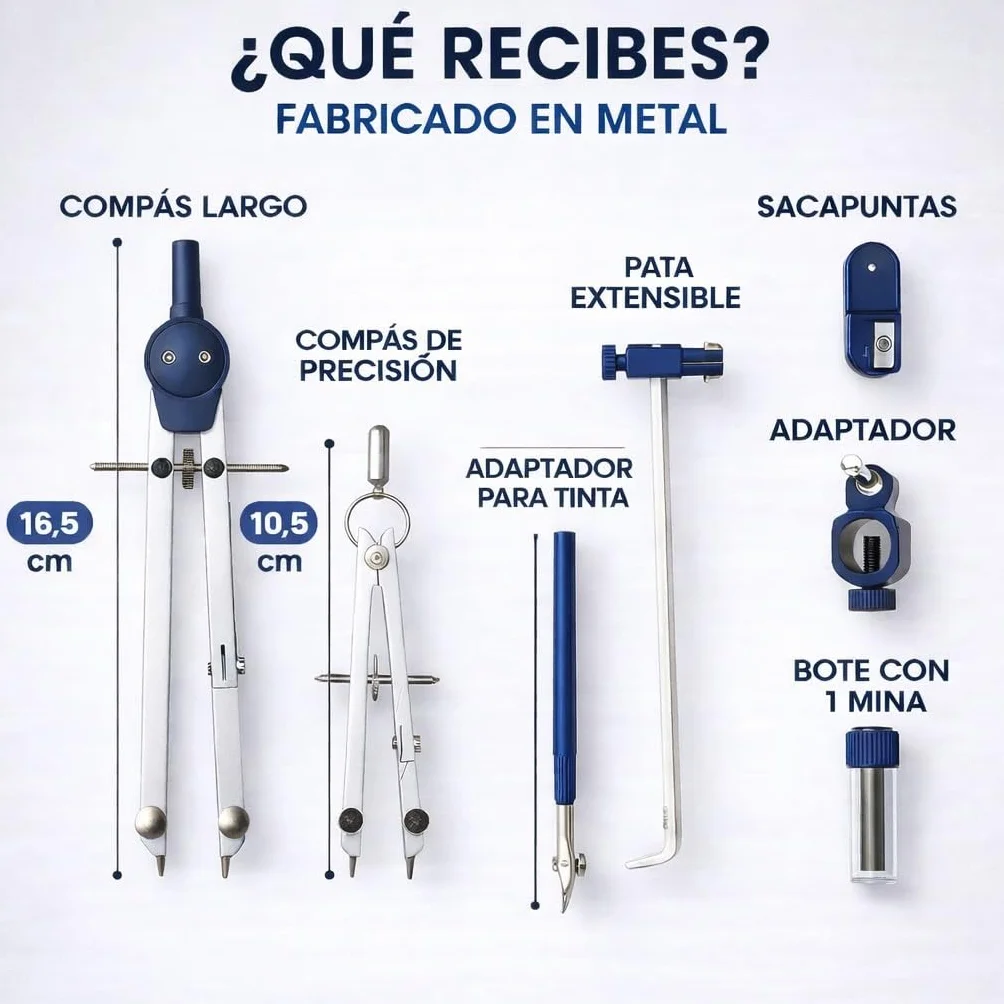 Compás Dibujo Técnico Profesional de Metal con Rueda de Ajuste Azul