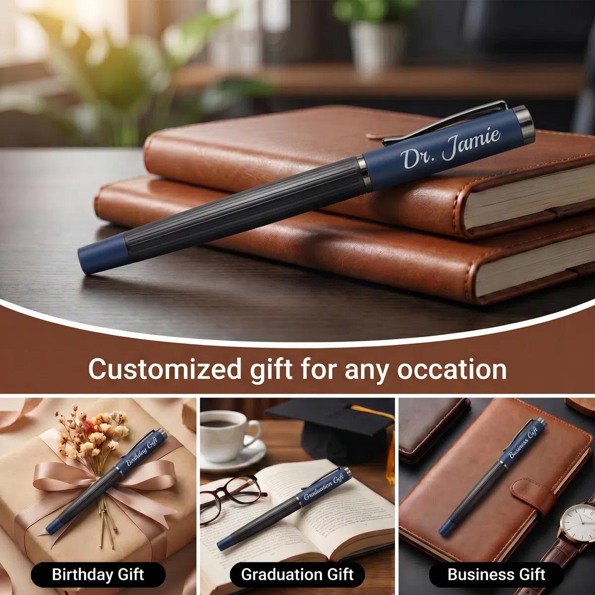 Pluma Estilográfica Personalizada - Set de Regalo con Estuche para Plumas - 2 Recargas Negras - Grabe Cualquier Mensaje en las Plumas - Regalo para el Día del Padre Graduación Regalos de Boda