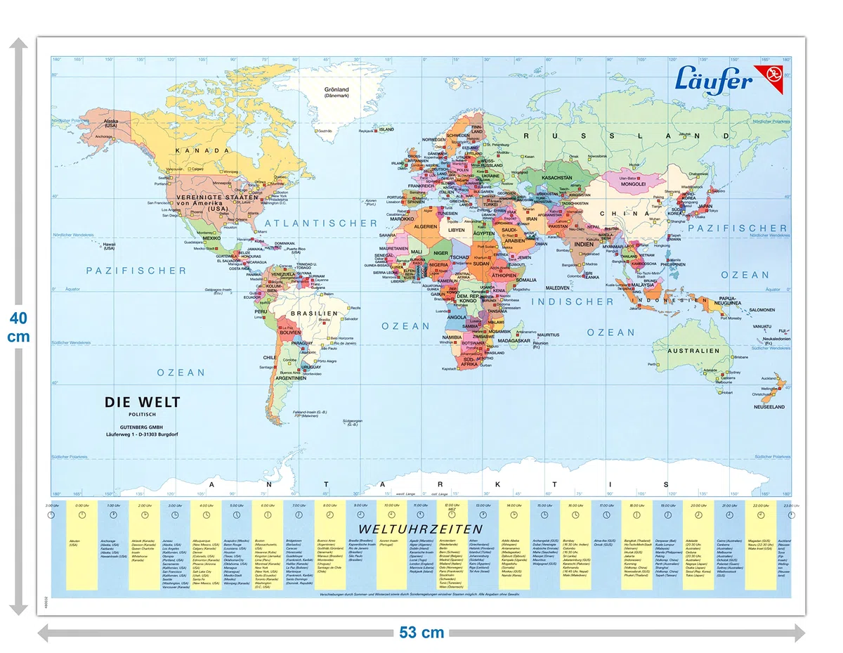 Läufer 45351 - Superficie para escribir con mapa del mundo.40 x 53 cm
