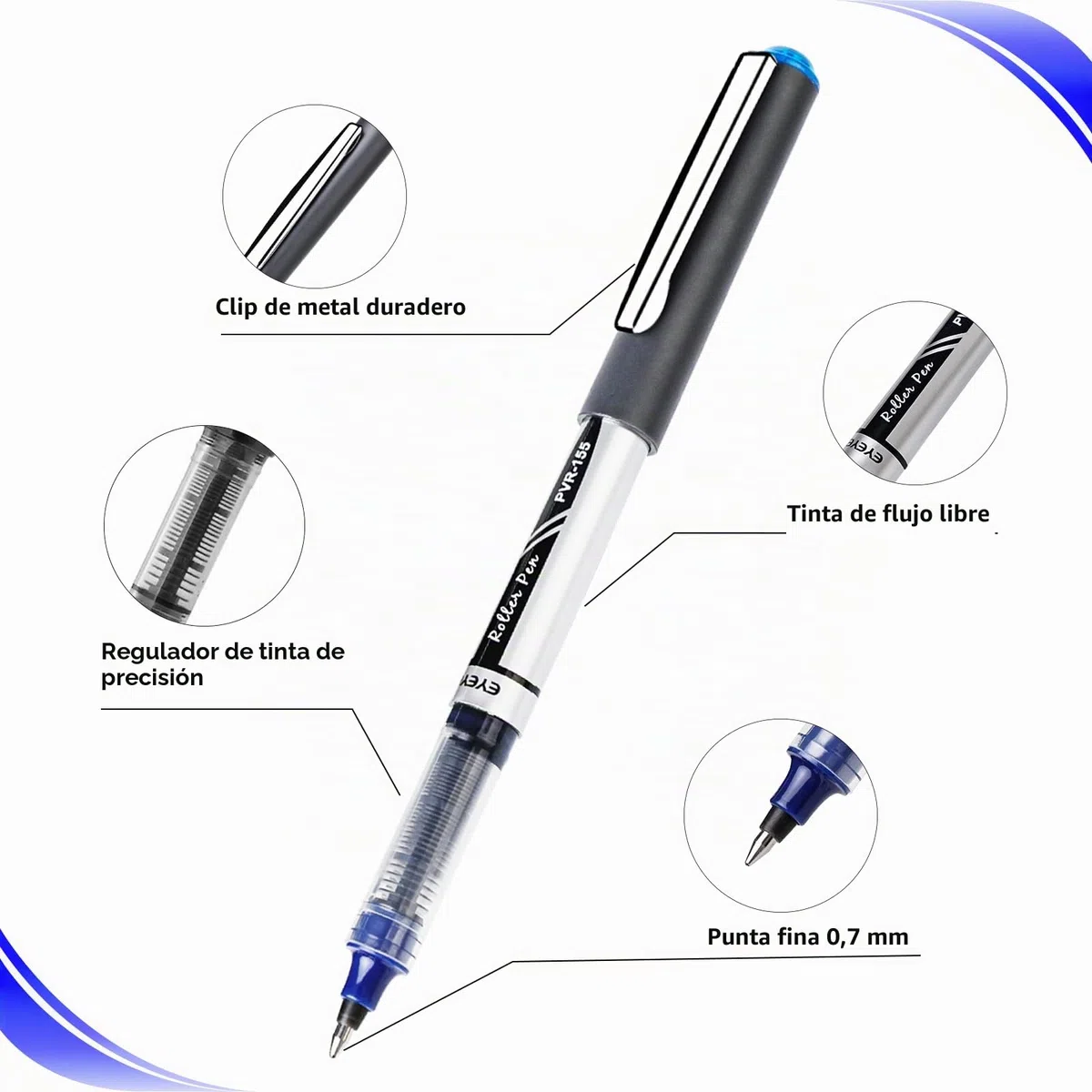 EYEYE Bolígrafos de tinta líquida Azul, 25pcs Bolígrafo Roller de Secado Rápido de Tinta, secado rápido para escribir, Escritura Suave para Oficina, Hogar, Empresa, Escuela 0.7mm