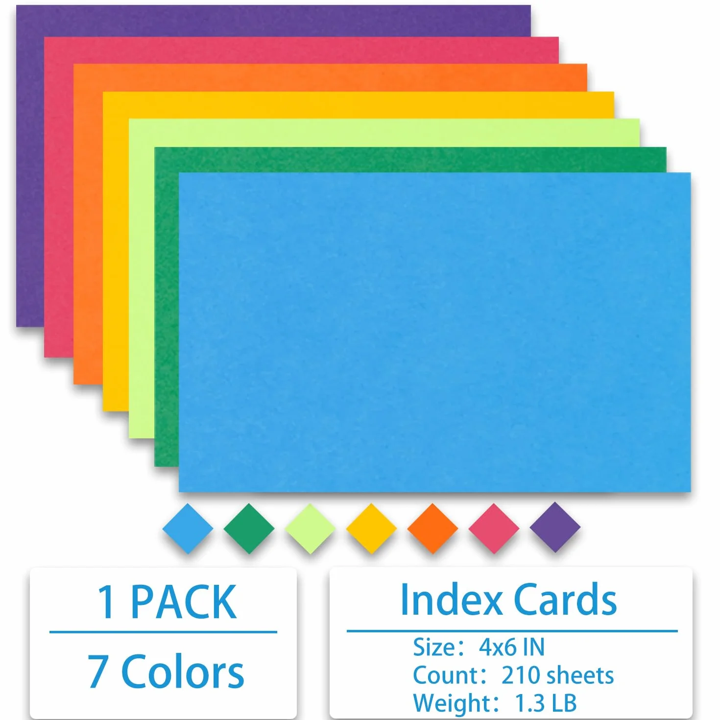 Fichas 210 unidades A6 4x6 pulgadas (10,16 cm x 15,24 cm), tarjetas didácticas, 180 g/m² de gramaje grueso, juego de 7 colores, tarjetas de estudio multicolores para colegios, oficinas y trabajo.
