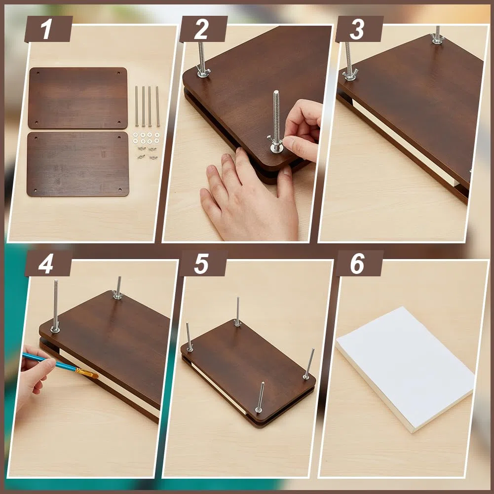 BENECREAT Juego de encuadernación de 30 x 20 cm de madera de coco, prensa de libros portátil, encuadernación rectangular para encuadernación de libros DIY, suministros de libros