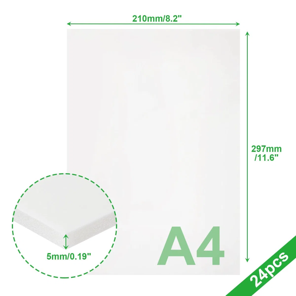 ASelected Pack de 24 Carton Pluma A4 Blanco 5 mm, Foam Board 210 x 297 mm, Tablero de Espuma Ligero para Manualidades, Maquetas, Presentaciones, Escuela y Oficina