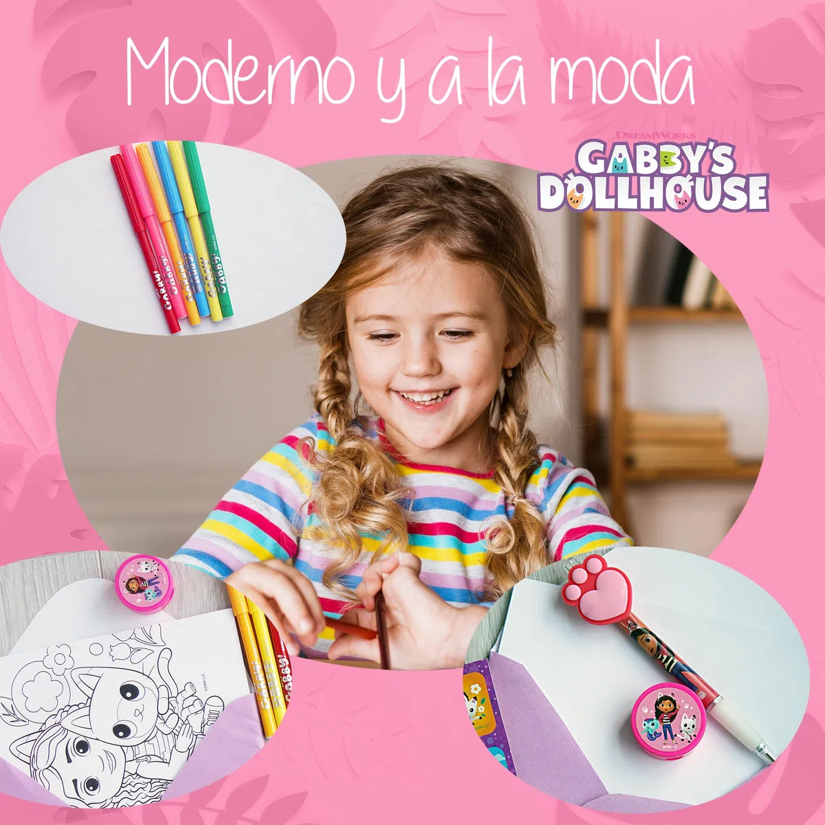 Gabby's Dollhouse - Pack de Papelería y Material Escolar Gabby Dollhouse - Pegatinas, Estuche para Niña y Regalo Ideal