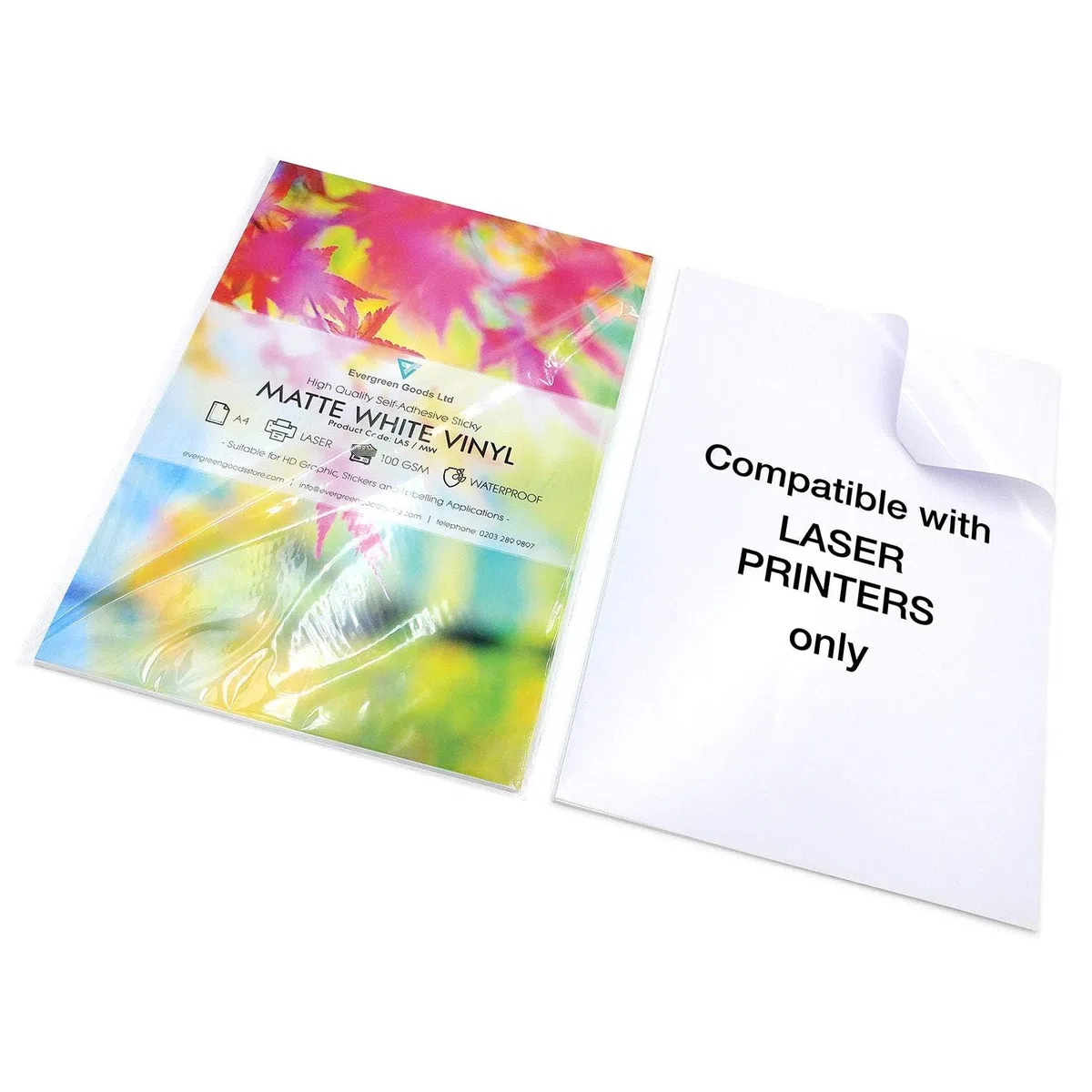 50 hojas autoadhesivas A4 imprimibles con láser, lámina de vinilo mate impermeable blanco
