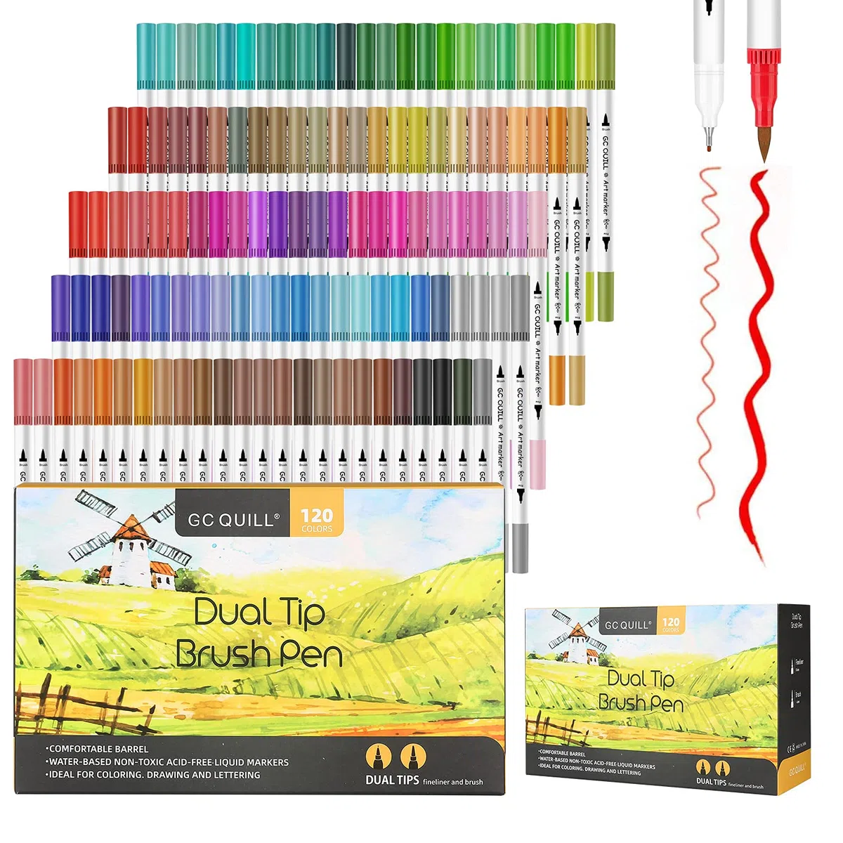 120 Rotuladores Lettering Doble Punta – Punta Pincel & Punta Fina – Estuche Rotuladores Colores para Mandalas Adultos – Marcadores Acuarelables para Dibujar y Caligrafía GC-120W