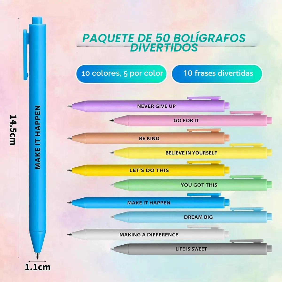 KAHEIGN 50 Piezas Bolígrafos Inspiradores, 14CM Macaron Bolígrafo Frases Motivacionales Bolígrafos Retráctiles de Tinta Negra para Jefes Oficina Escritorio Artículos Regalos (10 Estilos Positivos)