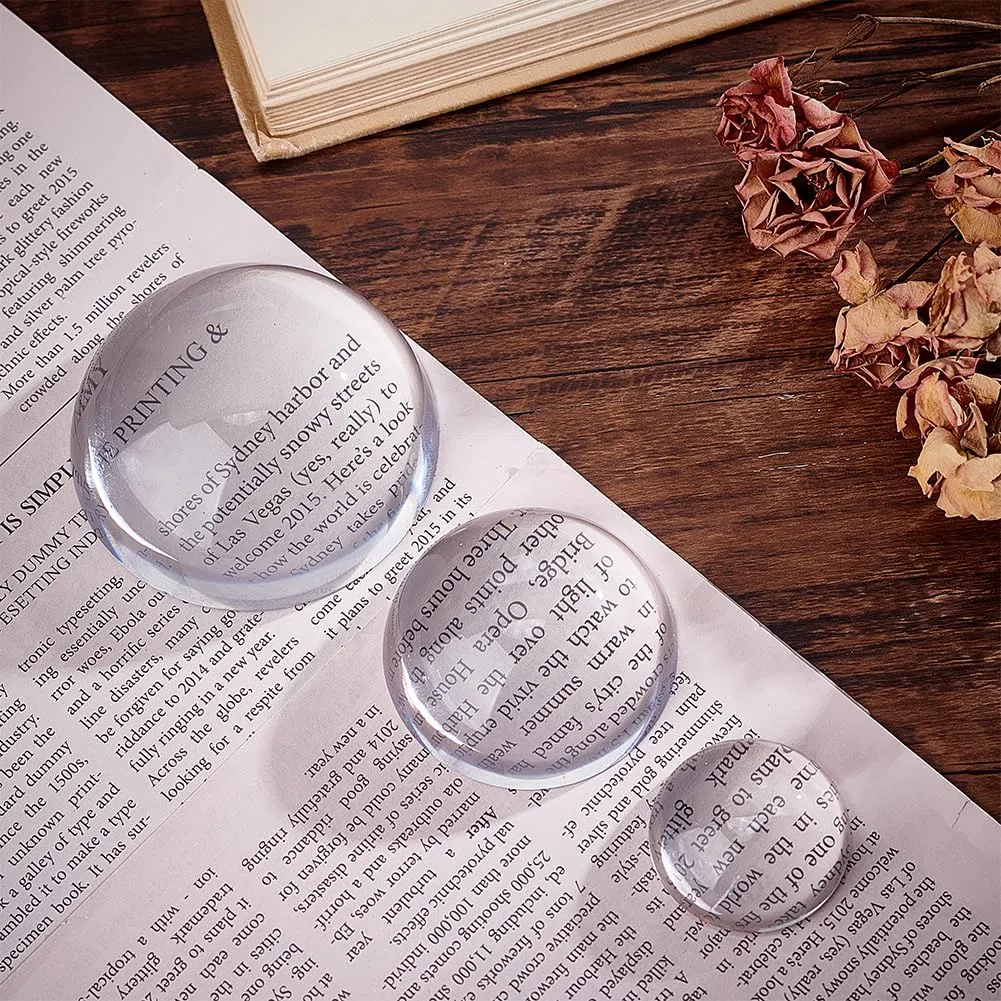 PH PandaHall 3 pisapapeles de cristal con forma de cúpula de cristal, lupa redonda, accesorios de escritorio de oficina, accesorios divertidos de recuerdo de oficina, regalo de mesa, para leer en el