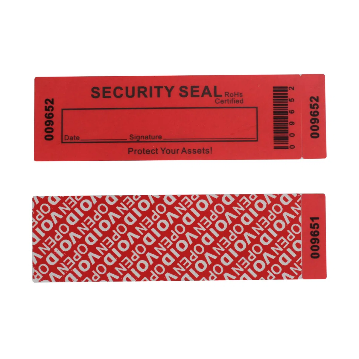 TamperSeals Group - 50 adhesivos de transferencia total a prueba de manipulaciones (rojo, grande, 35 x 120 mm, números de serie triples)