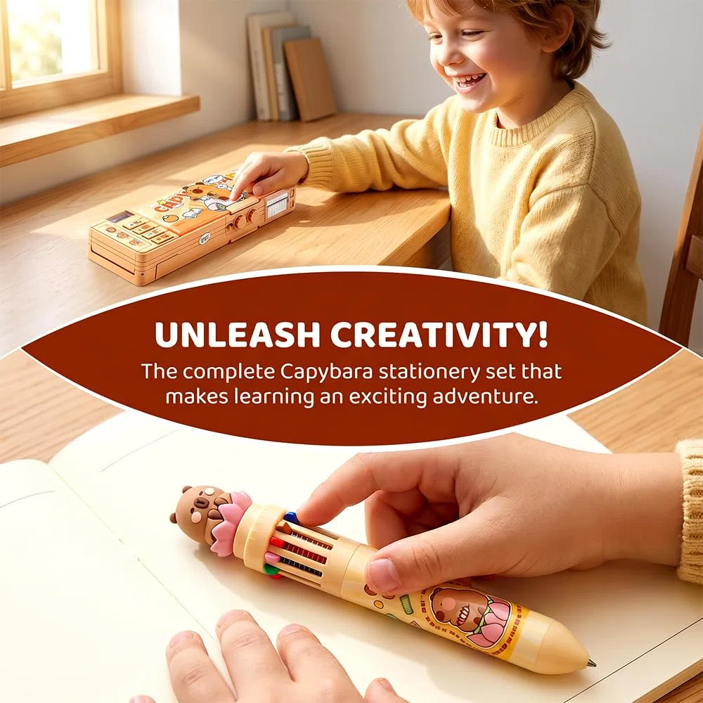 Estuche Multifuncional Emergente de Capybara, 12 en 1 Click Pens Multicolor, Capybara Estuche, Diseño de Dibujos Animados y Bloqueo de Contraseña, Adecuada para Inicio Escolar y Regalos